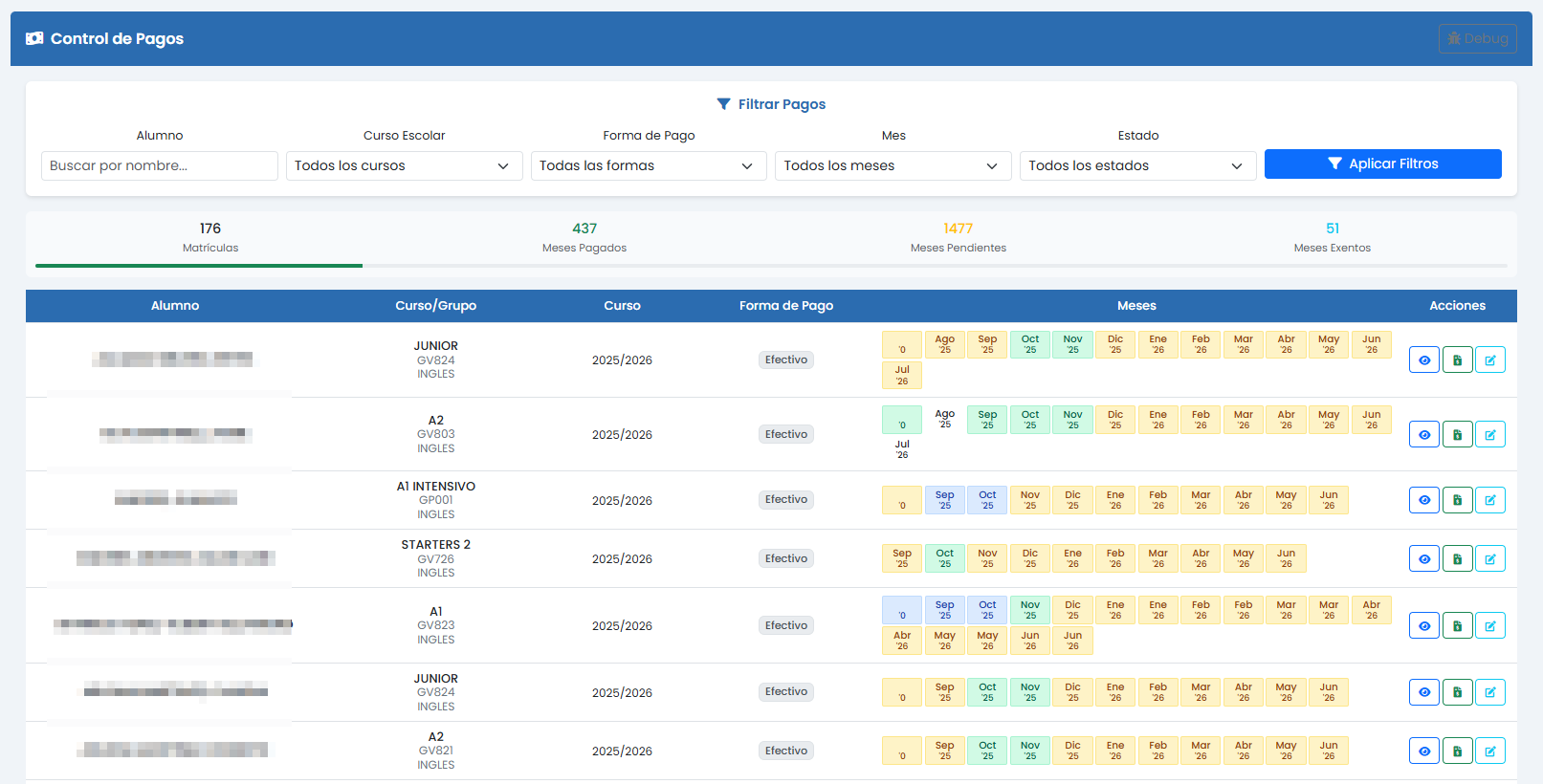 Interfaz Control de Pagos